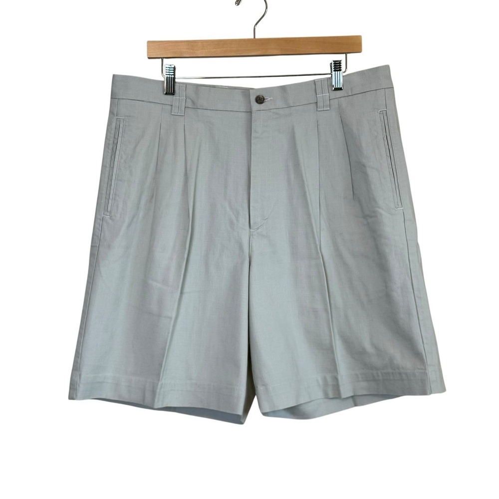 NWOT Ashworth Mens Beige Shorts Size 36 Herringbone Pleated Front Cotton Classic